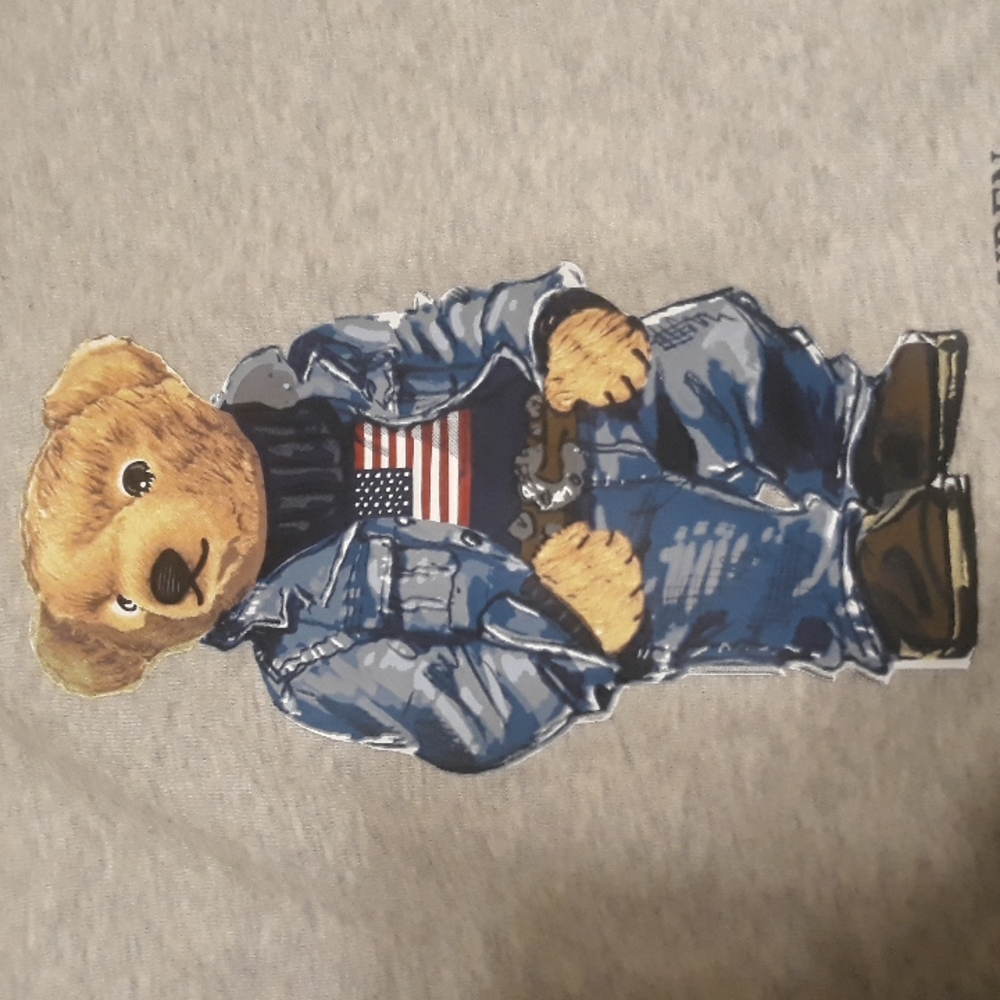 NWT Polo Ralph Lauren Men's  American Flag Denim Bear Sweatshirt - Heather Grey - Picture 9 of 10